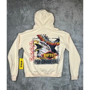 Gifted LA Hoodie High Power Eagle Graphic Cream Pullover Sweatshirt Size Small